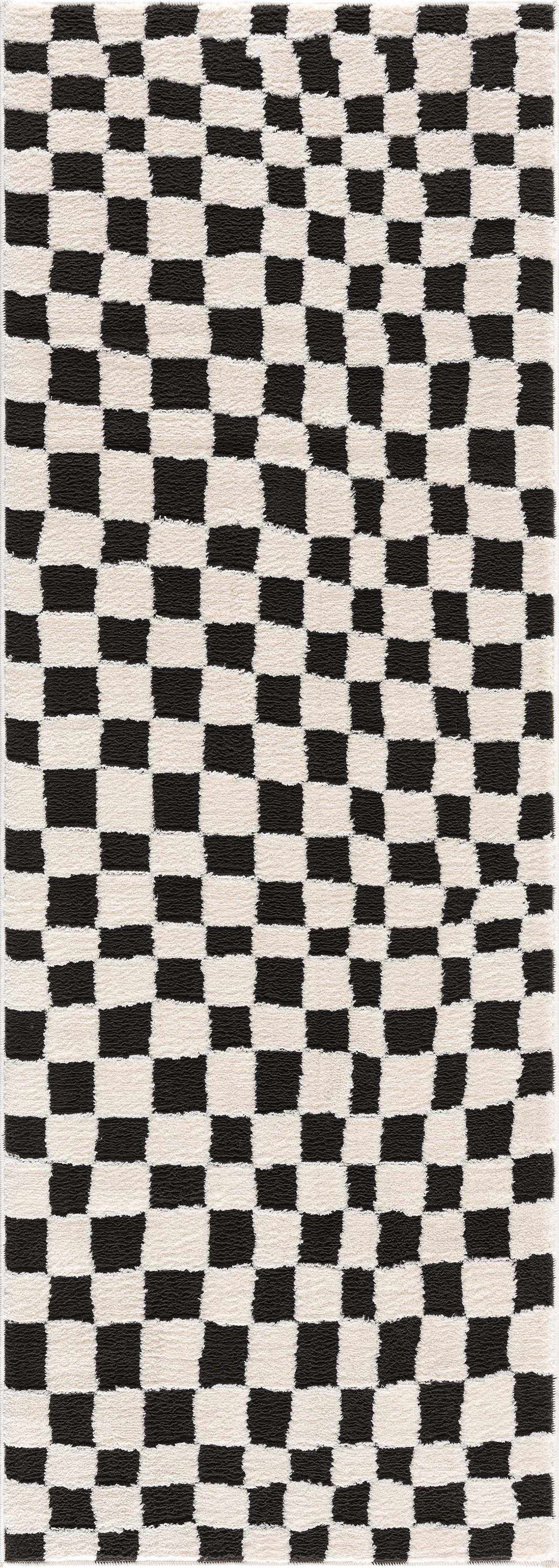 Lajos Black & White Checkered Plush Rug.
