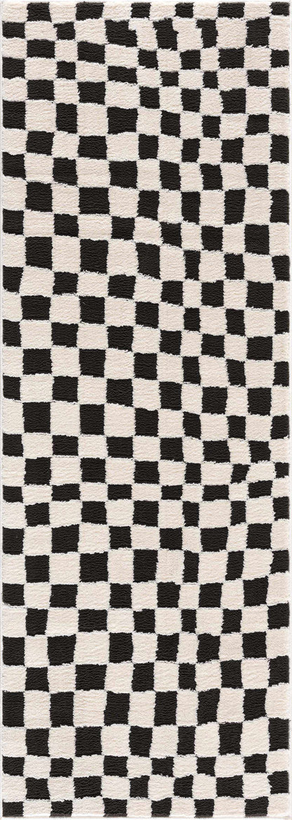 Lajos Black & White Checkered Plush Rug.