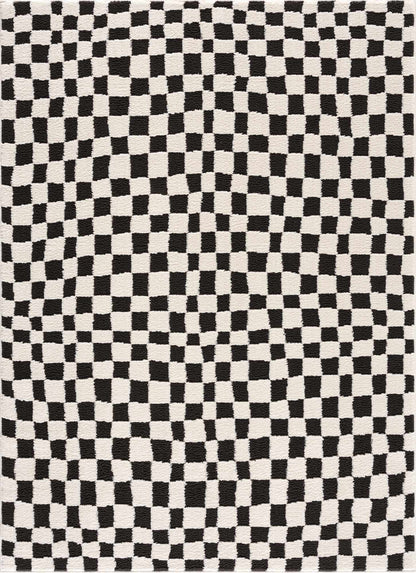 Lajos Black & White Checkered Plush Rug.