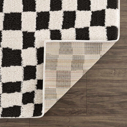 Lajos Black & White Checkered Plush Rug.