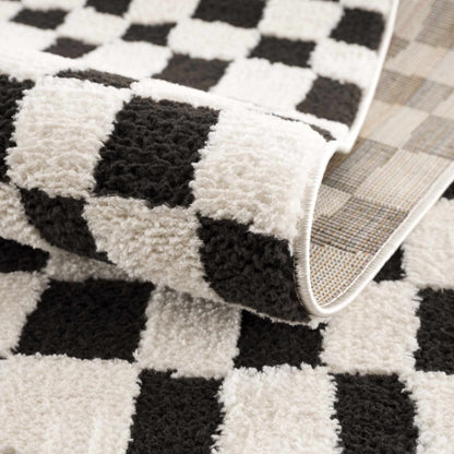Lajos Black & White Checkered Plush Rug.
