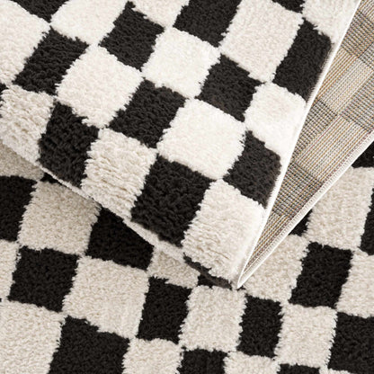 Lajos Black & White Checkered Plush Rug.