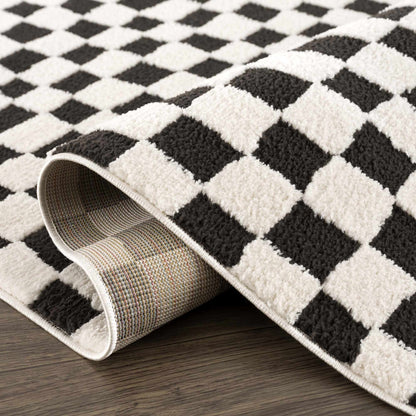 Lajos Black & White Checkered Plush Rug.