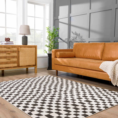 Lajos Black & White Checkered Plush Rug.
