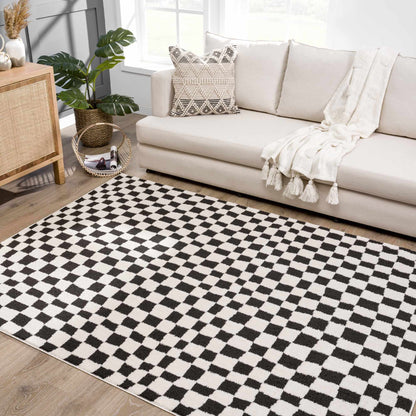 Lajos Black & White Checkered Plush Rug.
