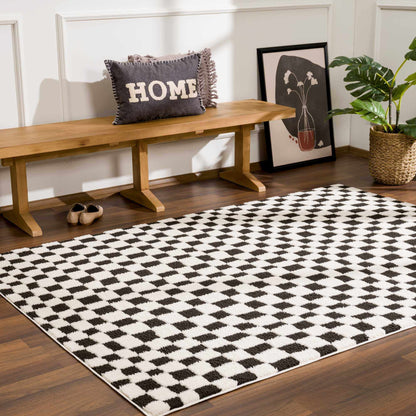 Lajos Black & White Checkered Plush Rug.