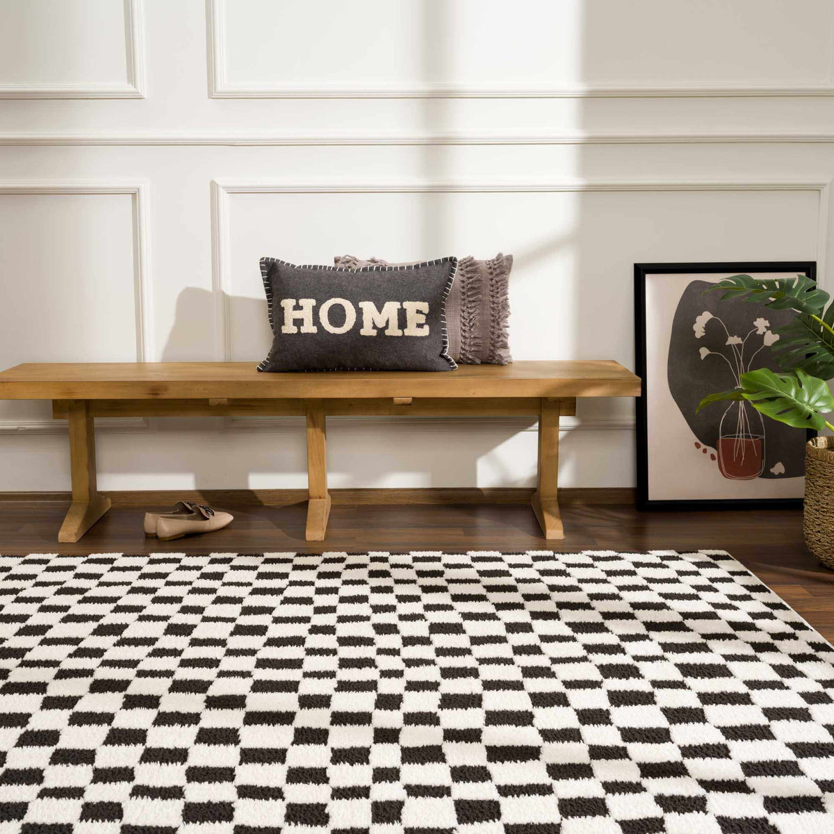 Lajos Black & White Checkered Plush Rug.