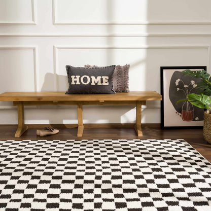 Lajos Black & White Checkered Plush Rug.