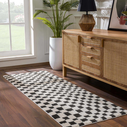 Lajos Black & White Checkered Plush Rug.