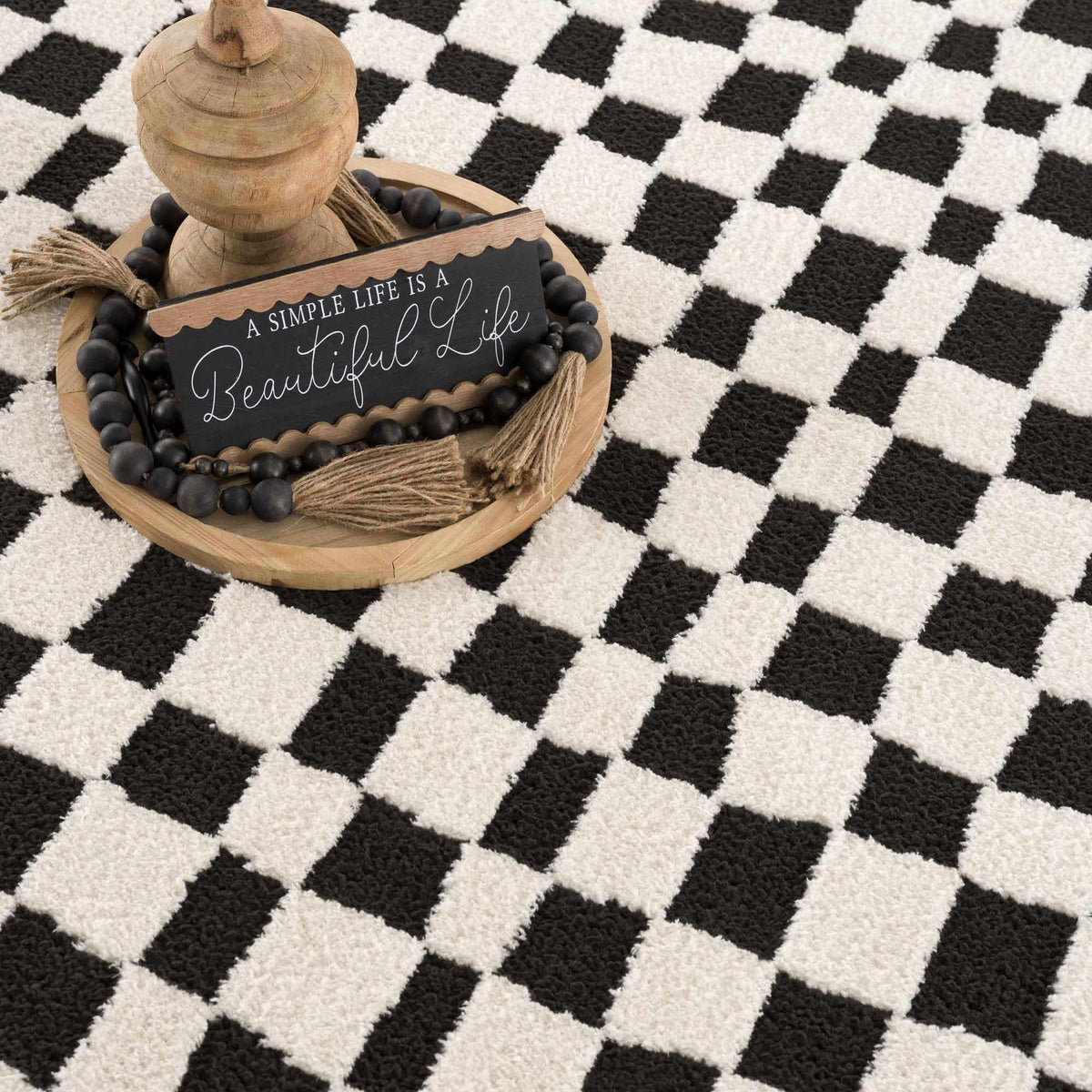 Lajos Black & White Checkered Plush Rug.