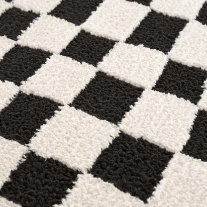 Lajos Black & White Checkered Plush Rug.