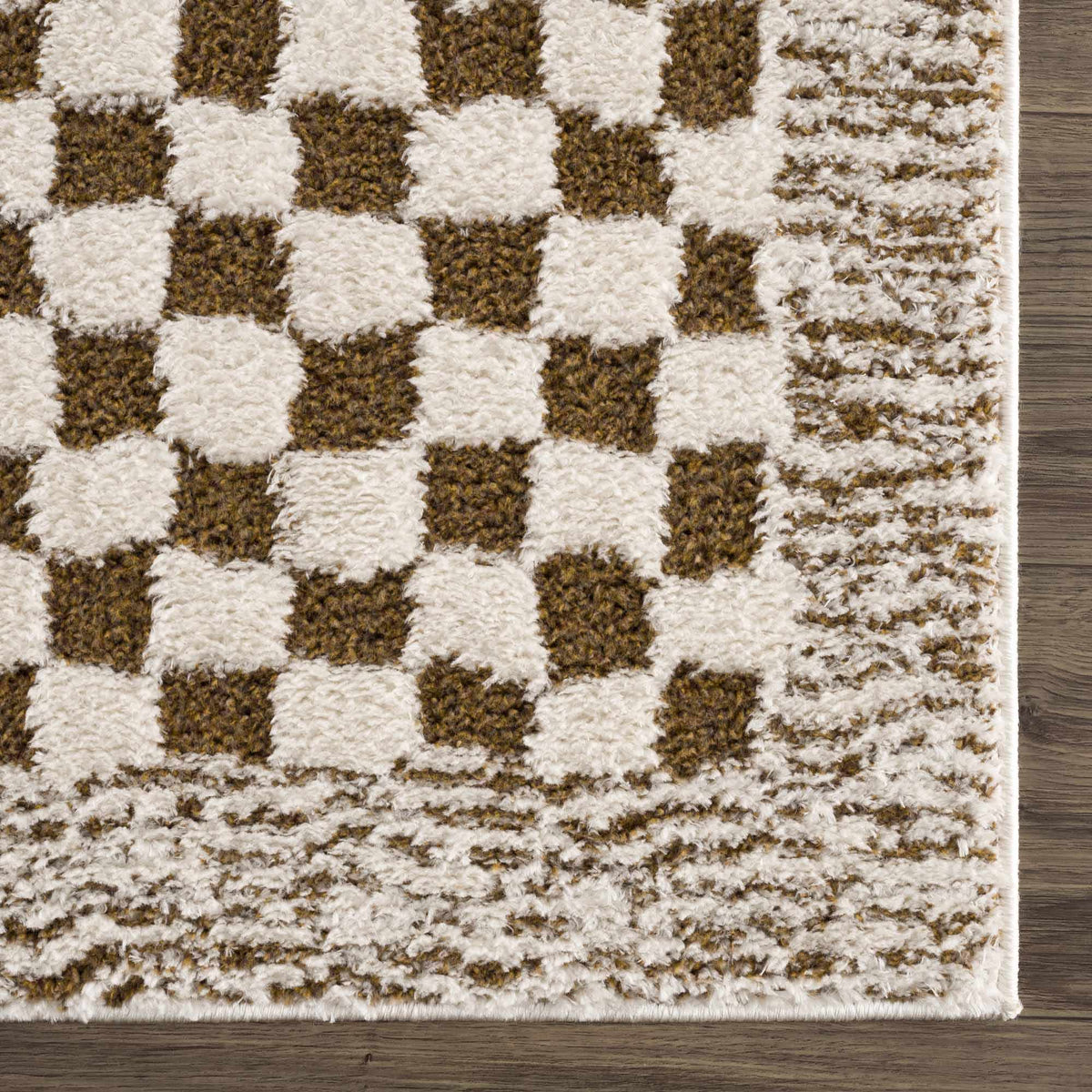 Leryn Brown Checkered Plush Rug.