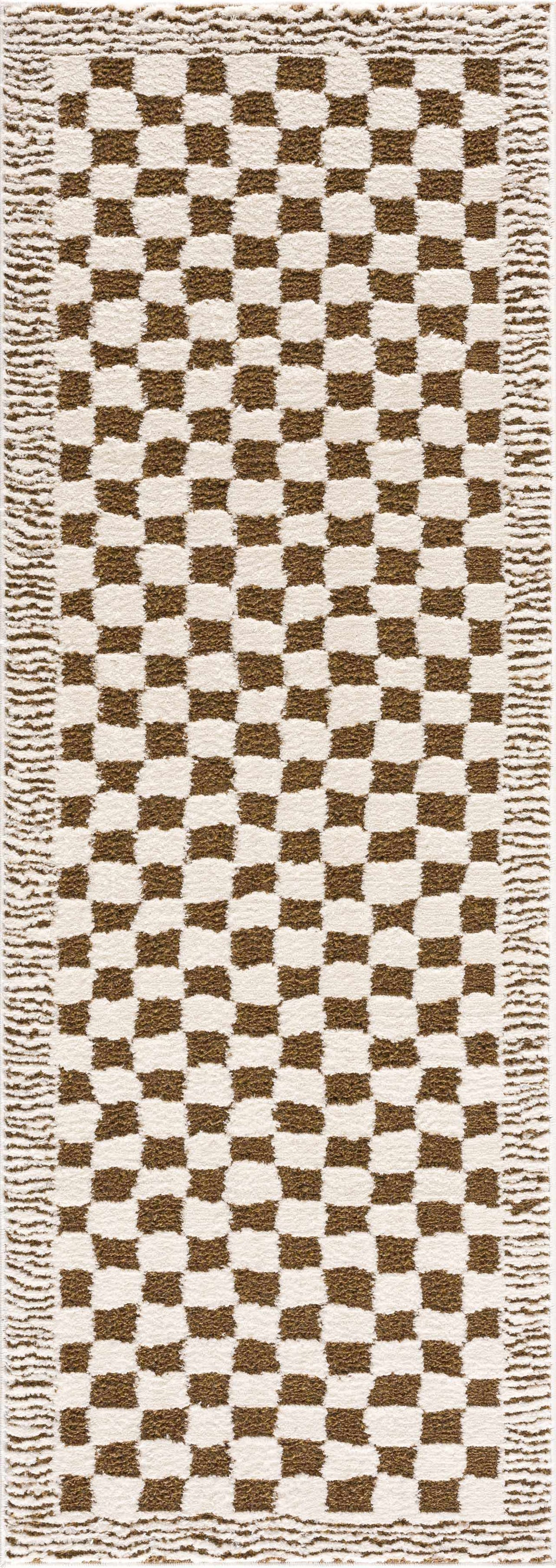 Leryn Brown Checkered Plush Rug.