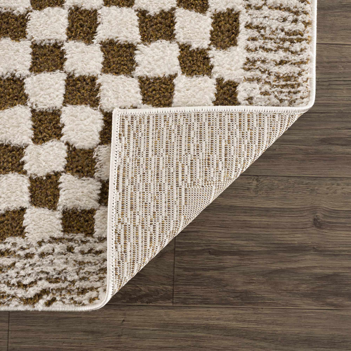 Leryn Brown Checkered Plush Rug.