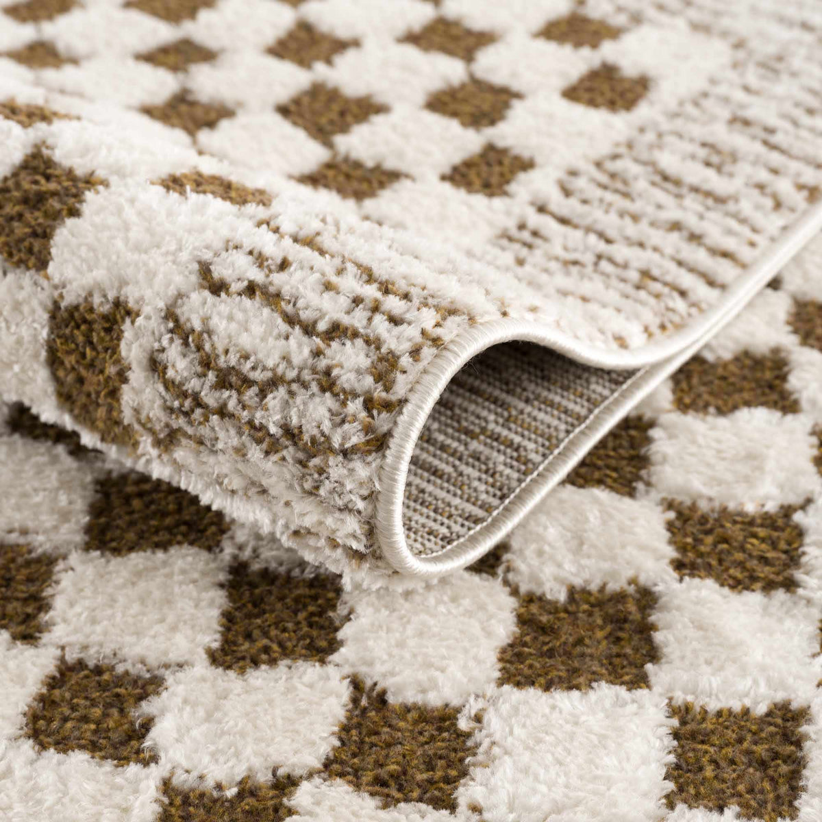 Leryn Brown Checkered Plush Rug.