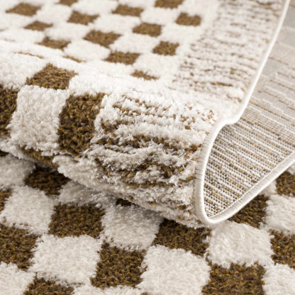 Leryn Brown Checkered Plush Rug.