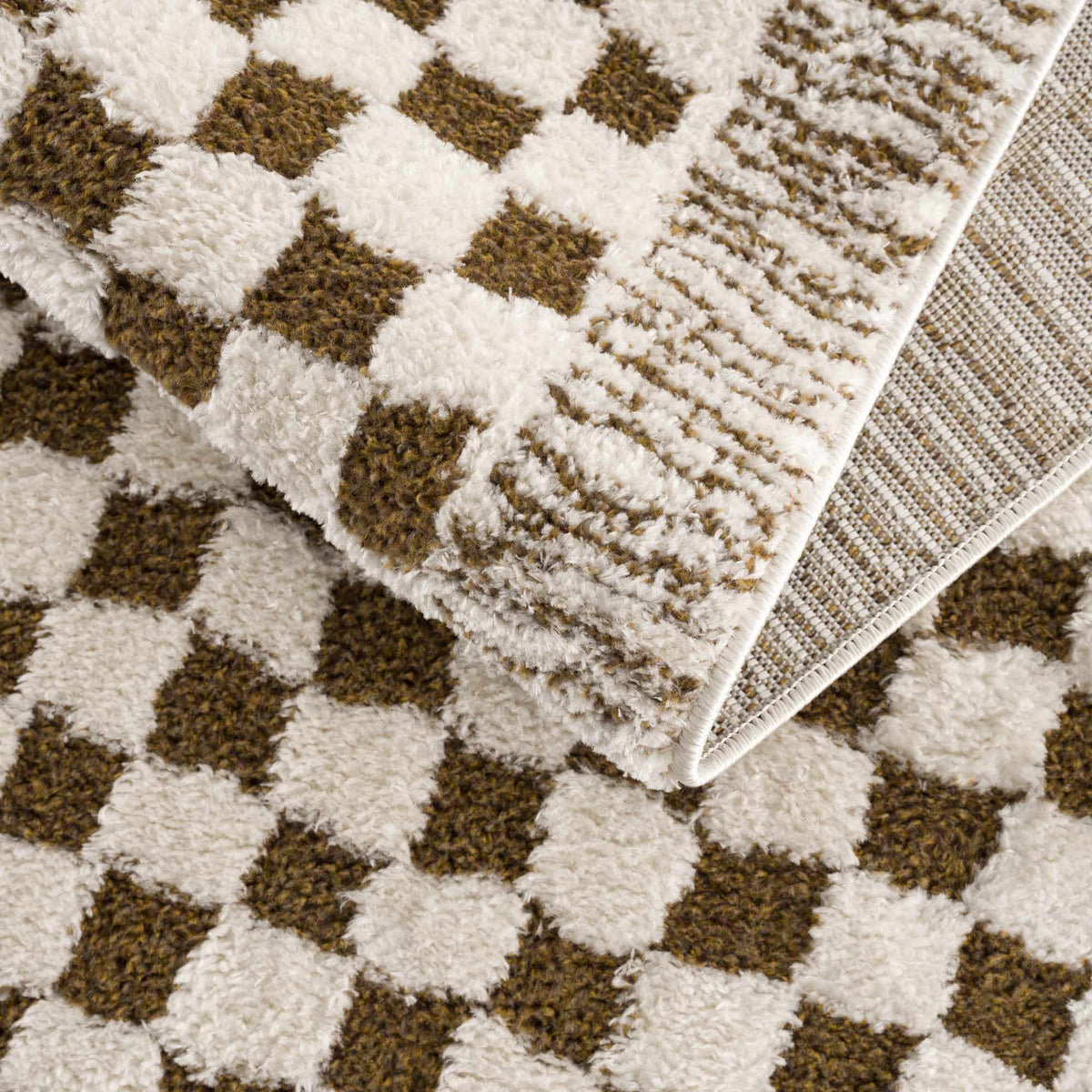 Leryn Brown Checkered Plush Rug.