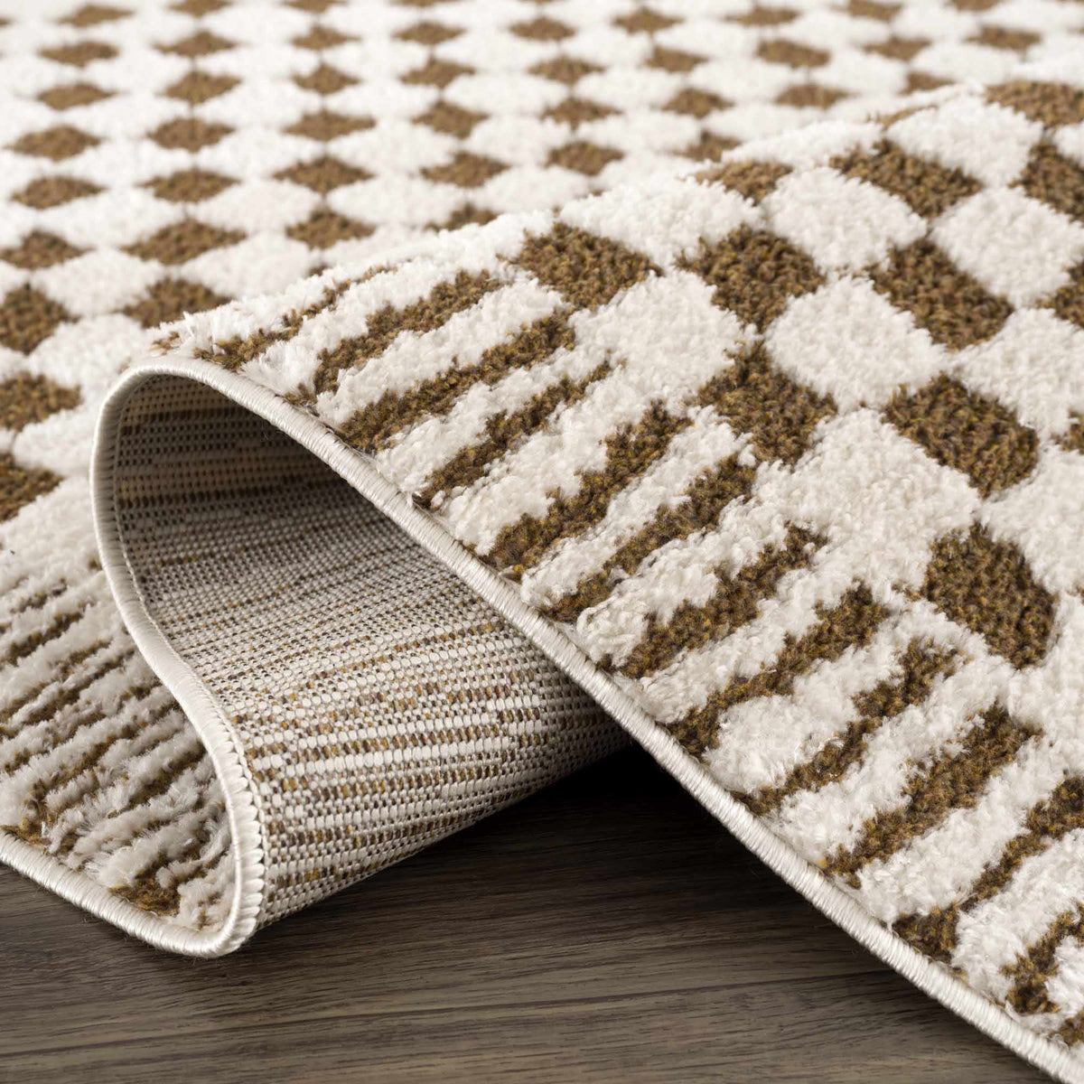 Leryn Brown Checkered Plush Rug.