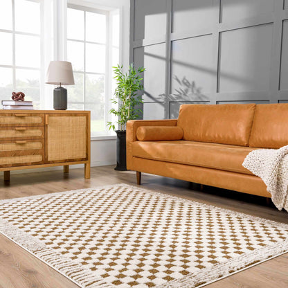 Leryn Brown Checkered Plush Rug.