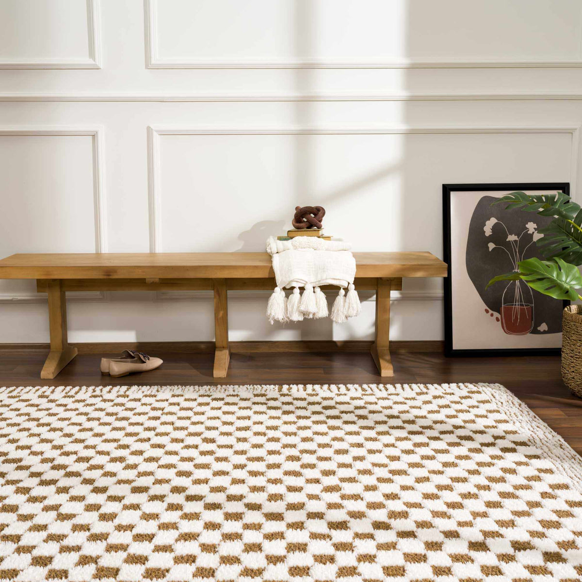Leryn Brown Checkered Plush Rug.