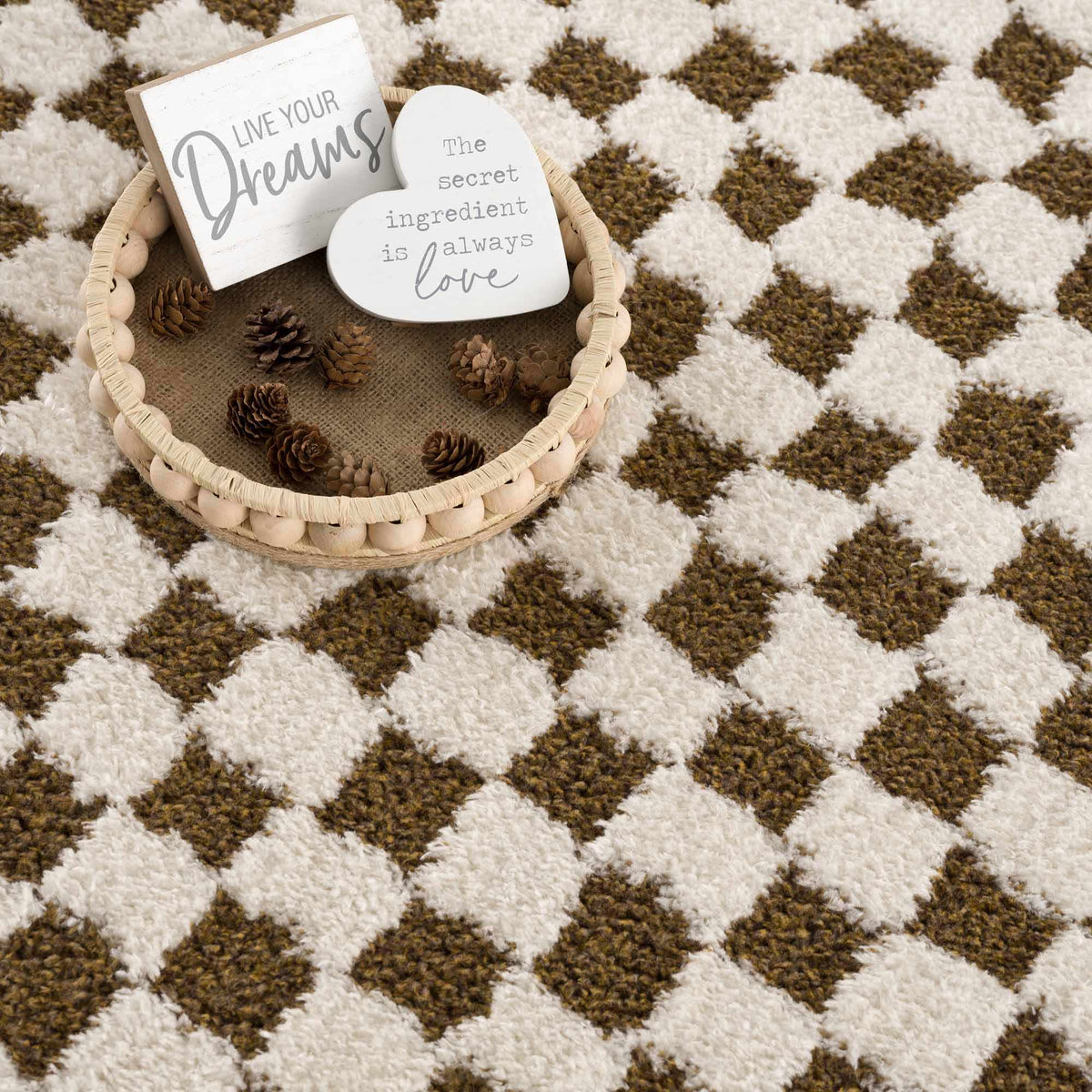 Leryn Brown Checkered Plush Rug.