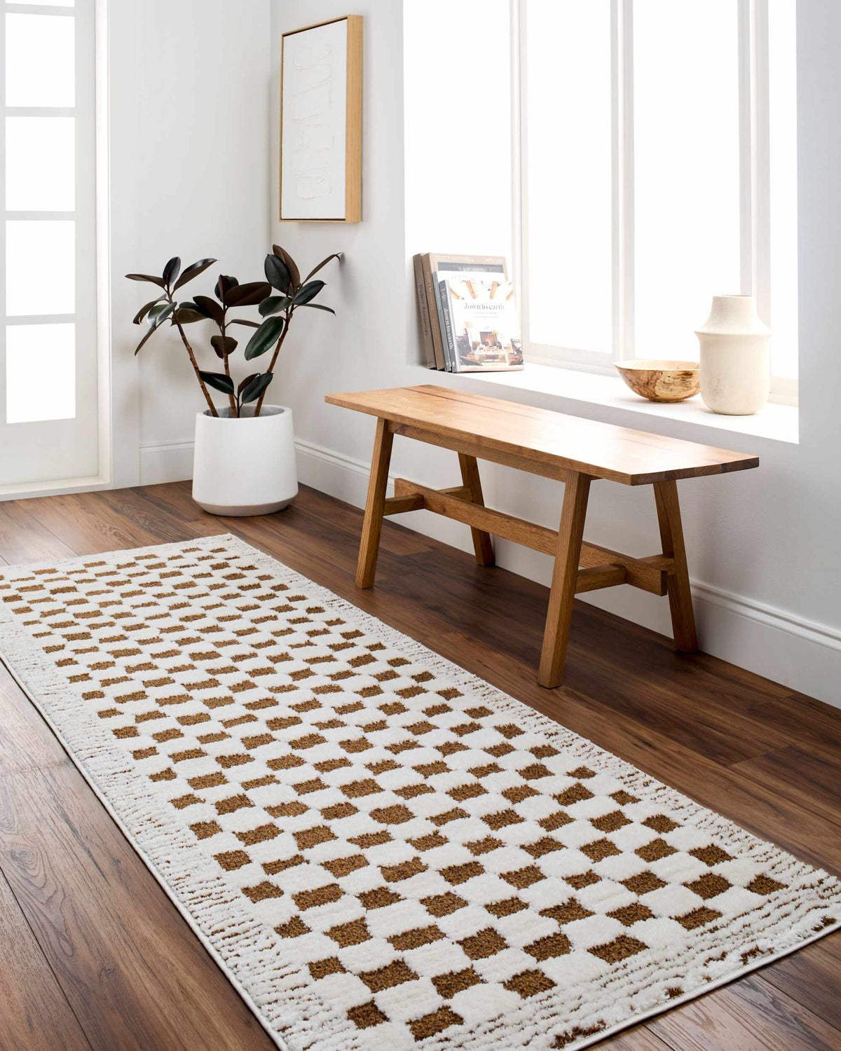 Leryn Brown Checkered Plush Rug.