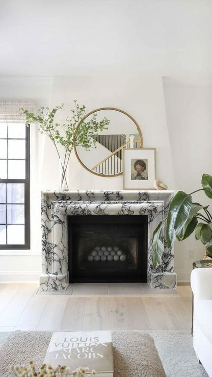 Villohome | Online Flooring Shop Fireplaces Marble / (W)16.5" (L)61" (H)52" / Polished Calacatta Viola Marble Hand-carved Fireplace Mantel Polished (W)16.5" (L)61" (H)52" Calacatta Viola Marble Hand-carved Fireplace Mantel Polished (W)16.5" (L)61" (H)52"