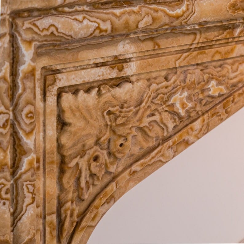 Villohome | Online Flooring Shop Fireplaces Onyx / (W)6" (L)57" (H)52" / Honed Honey Onyx Translucent Natural Stone French Villa Style Hand-carved Fireplace Surround (W)6" (L)57" (H)52" Honey Onyx Translucent Natural Stone French Villa Style Hand-carved Fireplace Surround (W)6" (L)57" (H)52"