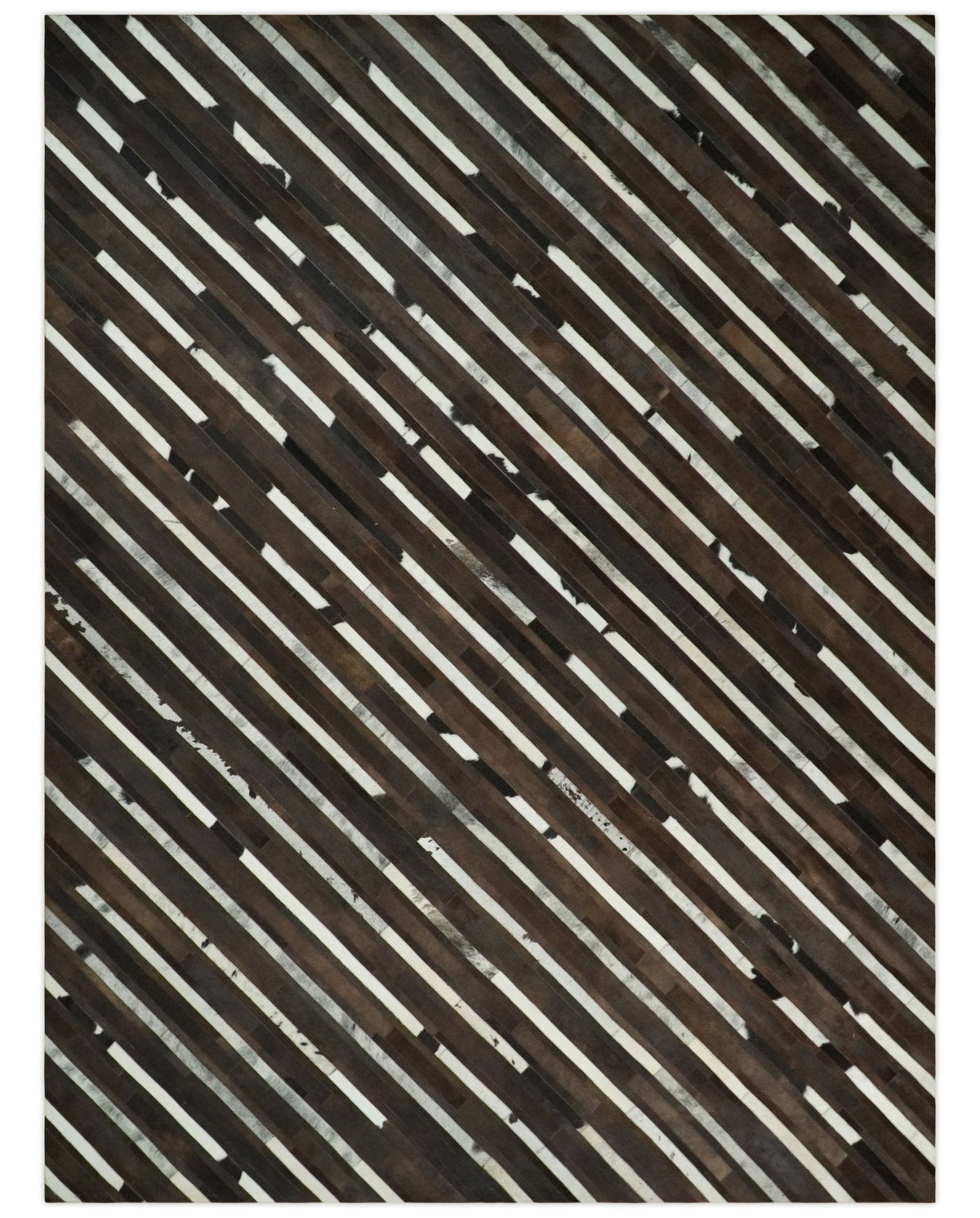 Flatweave Hairon Genuine Leather 5x8, 8x10 and 9x12 Brown Tan and Ivory Area Rug.