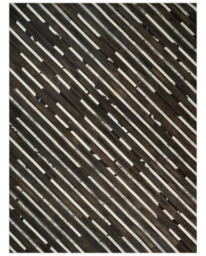 Flatweave Hairon Genuine Leather 5x8, 8x10 and 9x12 Brown Tan and Ivory Area Rug.