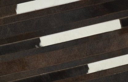 Flatweave Hairon Genuine Leather 5x8, 8x10 and 9x12 Brown Tan and Ivory Area Rug.