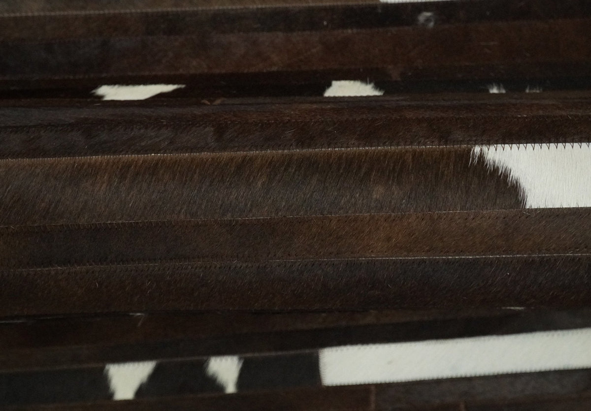 Flatweave Hairon Genuine Leather 5x8, 8x10 and 9x12 Brown Tan and Ivory Area Rug.