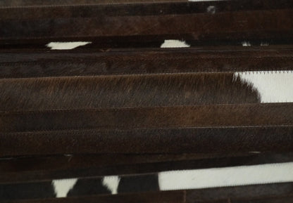 Flatweave Hairon Genuine Leather 5x8, 8x10 and 9x12 Brown Tan and Ivory Area Rug.