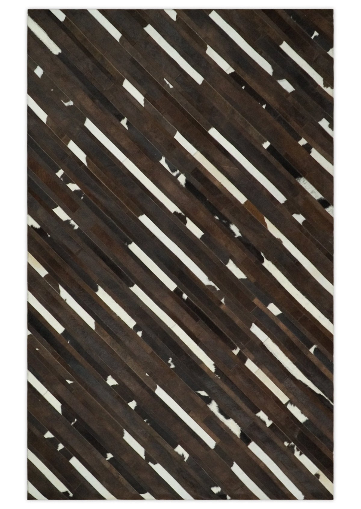 Flatweave Hairon Genuine Leather 5x8, 8x10 and 9x12 Brown Tan and Ivory Area Rug.