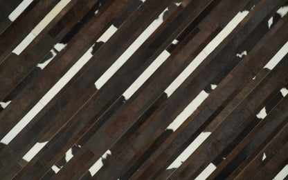 Flatweave Hairon Genuine Leather 5x8, 8x10 and 9x12 Brown Tan and Ivory Area Rug.
