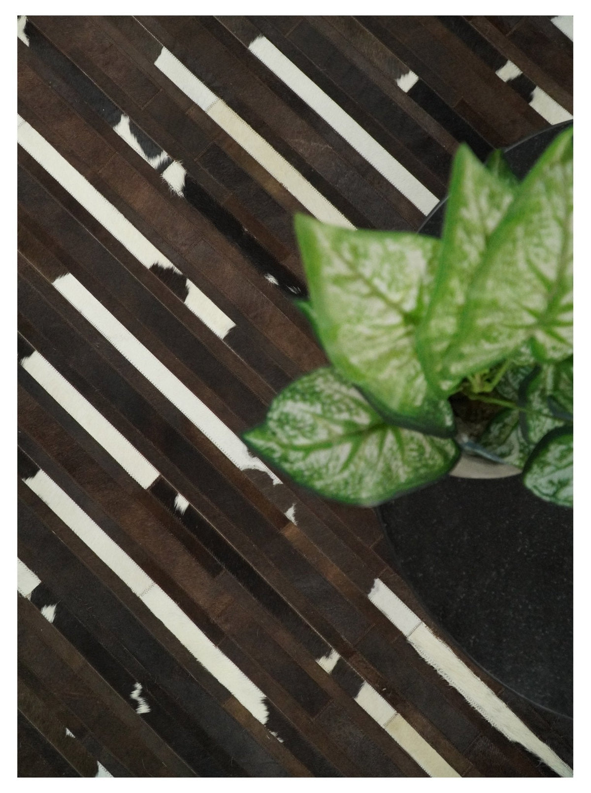 Flatweave Hairon Genuine Leather 5x8, 8x10 and 9x12 Brown Tan and Ivory Area Rug.