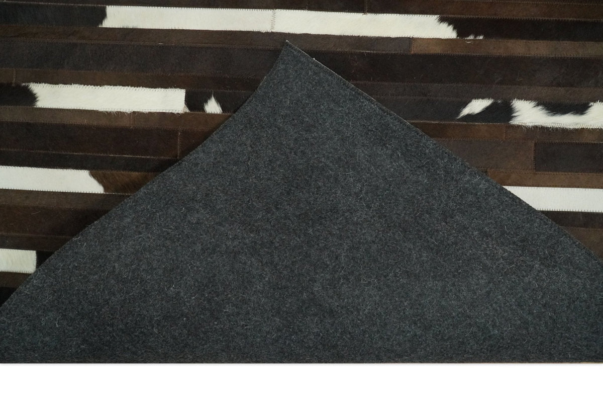 Flatweave Hairon Genuine Leather 5x8, 8x10 and 9x12 Brown Tan and Ivory Area Rug.