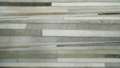 Flatweave Hairon Genuine Leather Stripe Design Beige and Ivory Area Rug.