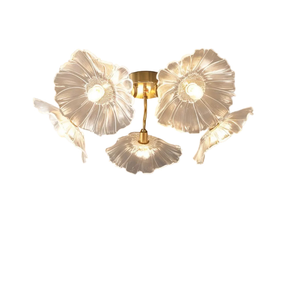 Ceiling light fixture with floral design on a neutral background