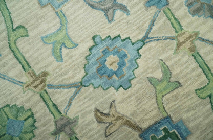 Floral Beige, Gray, Blue and Green Oriental Oushak Hand Tufted Custom Made wool Area rug.