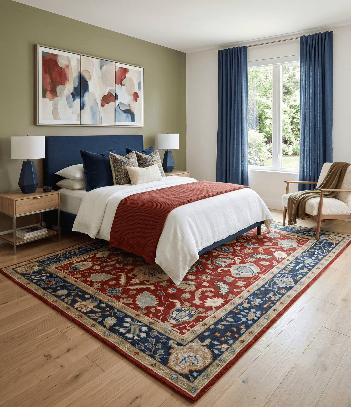 Floral Brown, Blue and Beige Hand Knotted Oriental Oushak Multi Size wool Area Rug.