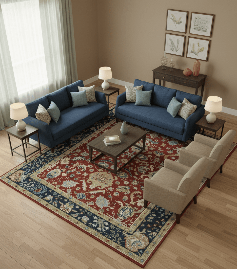 Floral Brown, Blue and Beige Hand Knotted Oriental Oushak Multi Size wool Area Rug.