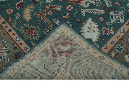 Floral Teal, Camel and Brown Hand Knotted Oriental Oushak Multi Size wool Area Rug.