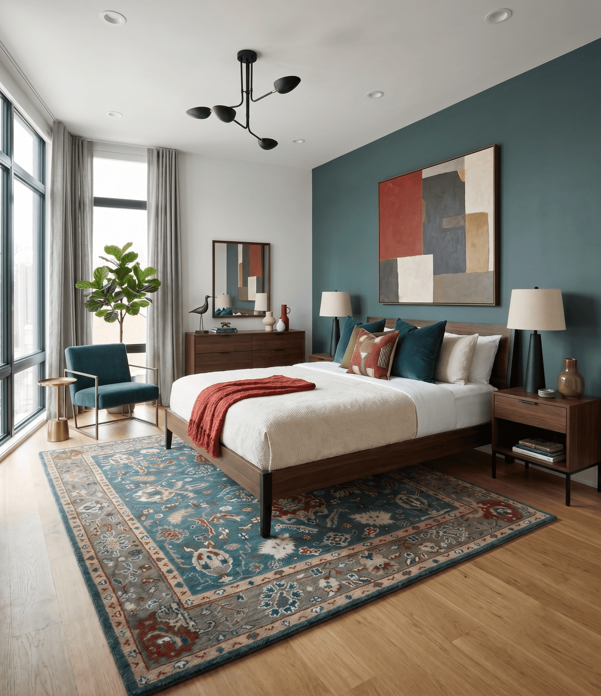 Floral Teal, Camel and Brown Hand Knotted Oriental Oushak Multi Size wool Area Rug.
