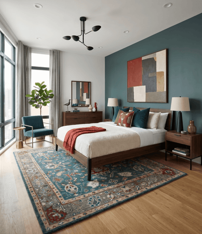 Floral Teal, Camel and Brown Hand Knotted Oriental Oushak Multi Size wool Area Rug.