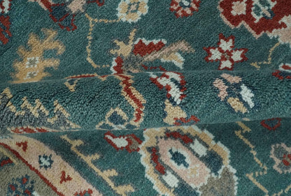 Floral Teal, Camel and Brown Hand Knotted Oriental Oushak Multi Size wool Area Rug.