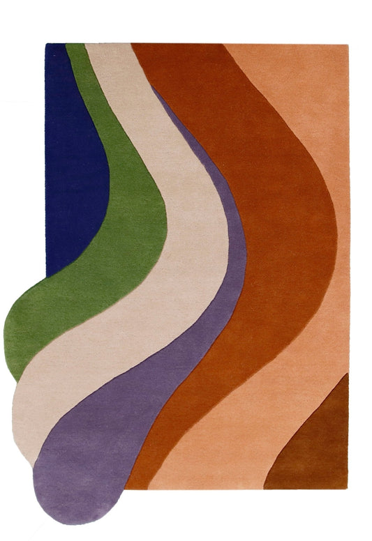 Flow Modern Abstract Colorful Hand Tufted 5x8 Wool Rug.