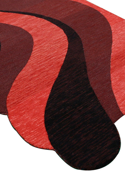 Flow Modern Abstract Red And Maroon Hand Tufted 5x8 Wool Rug.