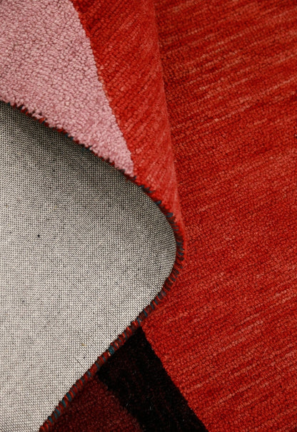 Flow Modern Abstract Red And Maroon Hand Tufted 5x8 Wool Rug.