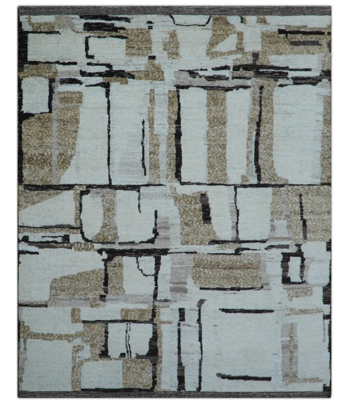 Fossil Custom Made Contemporary Brown Hand knotted Wool Rug.